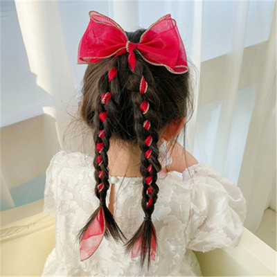 2pcs Children hair braided ribbon bow hairpin hair ornament Princess fairy ribbon hairpin clip girl Scrunchies curling headdress