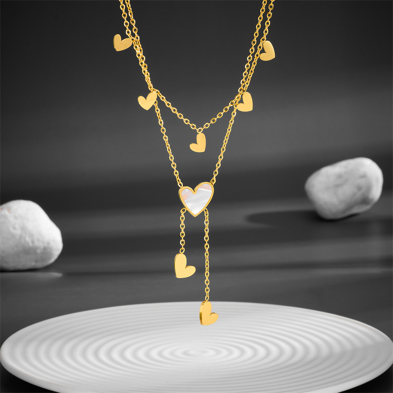 304 Stainless Steel Material PVD Coated Real Gold Plated 18K Gold Heart Shape Titanium Steel Sweet Simple Style Waterproof Non Tarnish Titanium Steel Layered Necklaces
