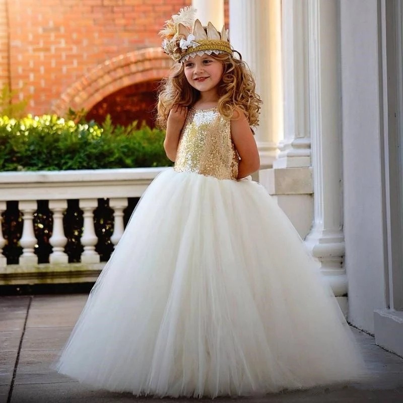 Robe de fête à paillettes pour filles – Robe de princesse en mélange de coton pour occasions spéciales, anniversaires et concours de beauté (80-160 cm, couleurs de saison)_voghion.com