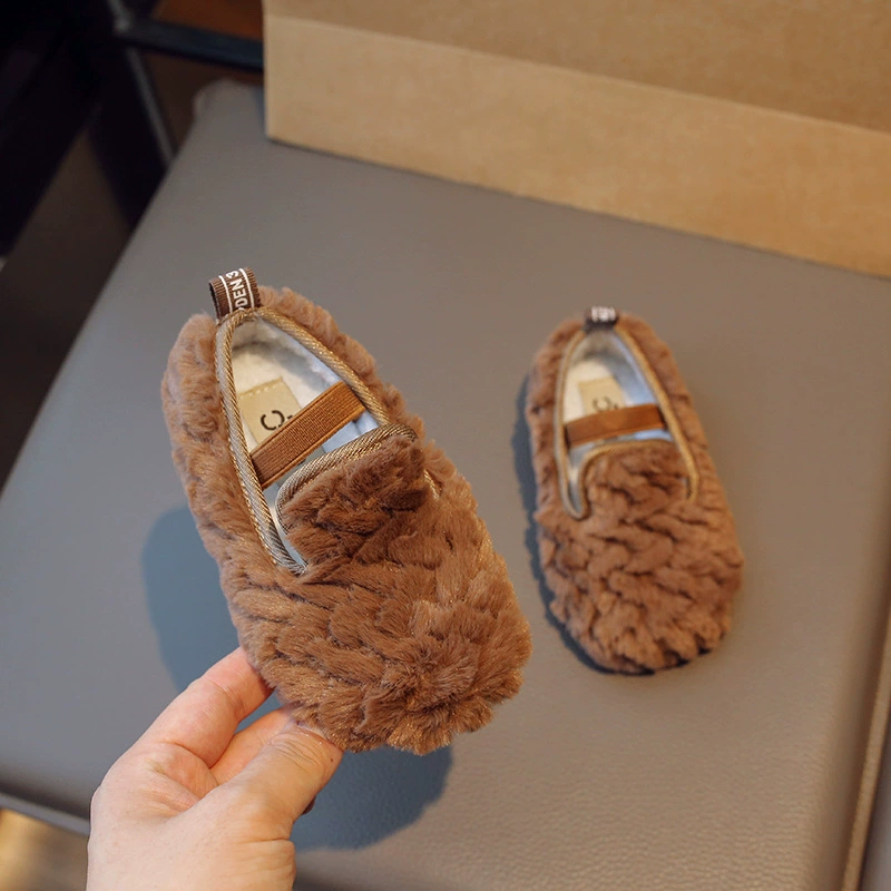虎班长 Demi-season children's fleece keep warm shoes for men and women for leisure, Korean style