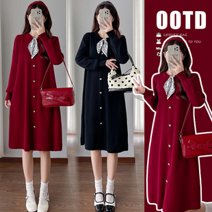 Real shot in stock 2024 new autumn and winter maternity silk scarf sweater knitted dress