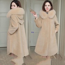 仿羊剪绒大衣女2025冬宽松韩版显瘦仿狐狸毛领海宁颗粒皮草外套