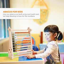 木质串珠架子儿童数学计数玩具算盘木质数字计数器加减法学习工具