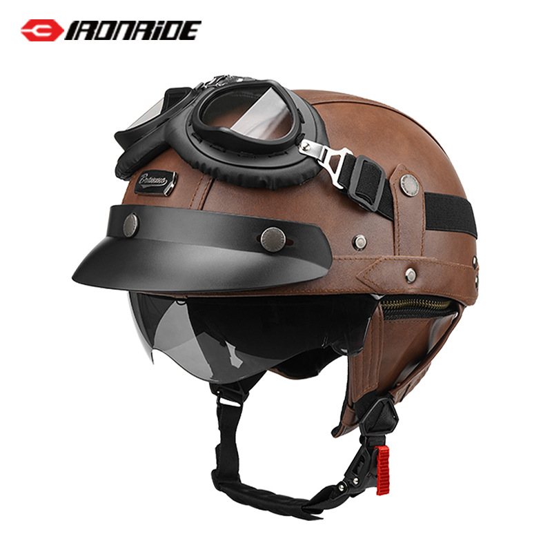 오토바이 헬멧 하프 헬멧 사계절 남녀 공용 야외 크루징 경량 가죽 헬멧 안전 라이딩 헬멧 라이더