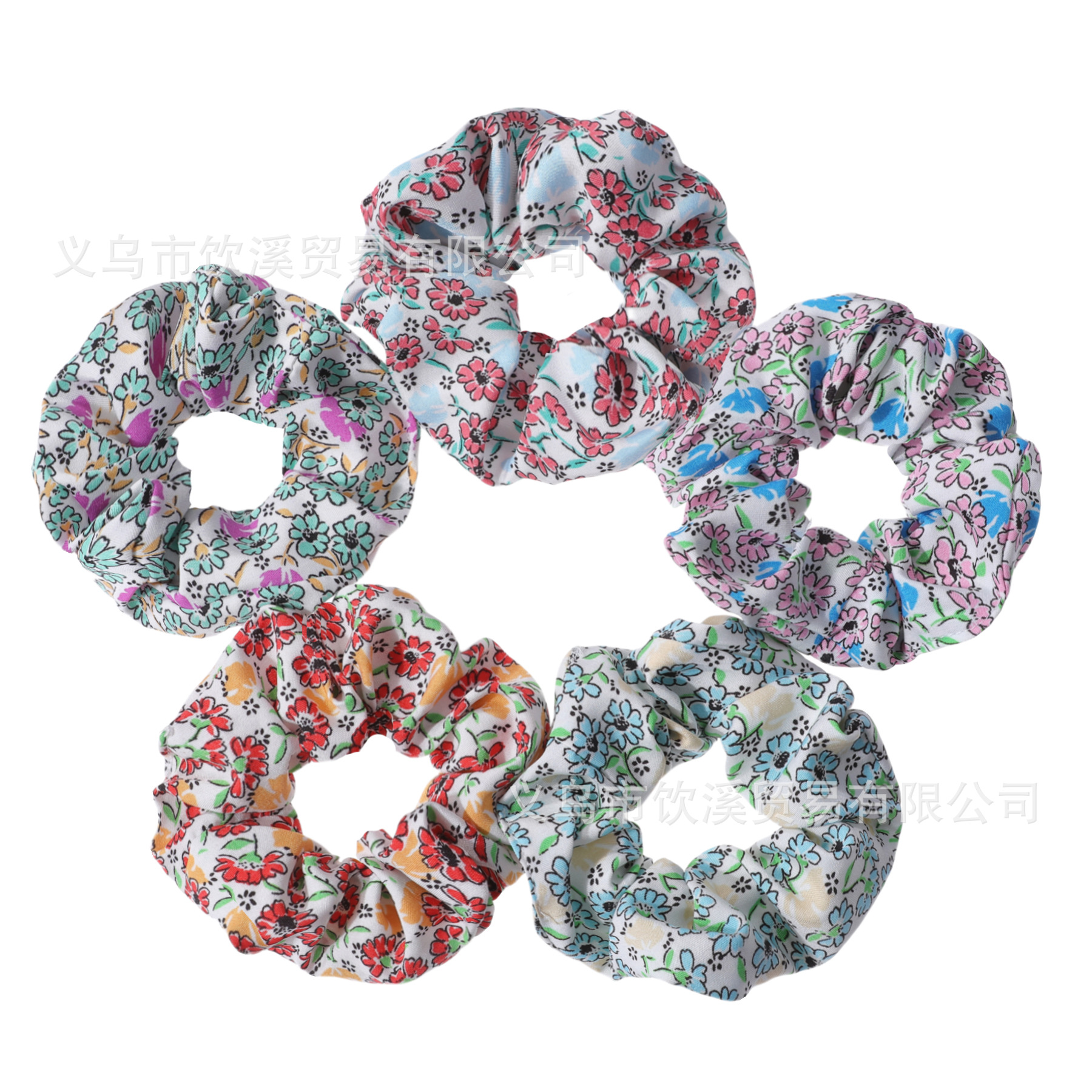 꽃 인쇄 큰 장내 머리 반지 유럽과 미국의 머리 머리띠 머리 포니 테일 여성 쉬폰 꽃