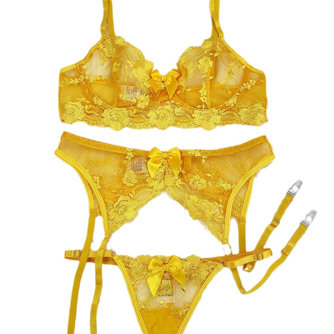 Malla bordado sujetador ropa interior Liga de tres piezas traje sexy lencería sexy mariposa sujetador ropa interior para las mujeres