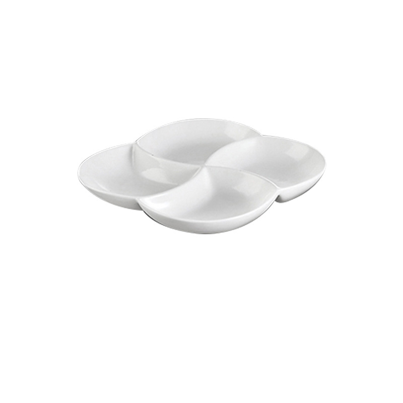 Plato de sabor blanco puro plato de salsa de cerámica plato de tres rejillas paleta de pigmentos plato de dos rejillas de estilo japonés plato de inmersión de rejilla comercial