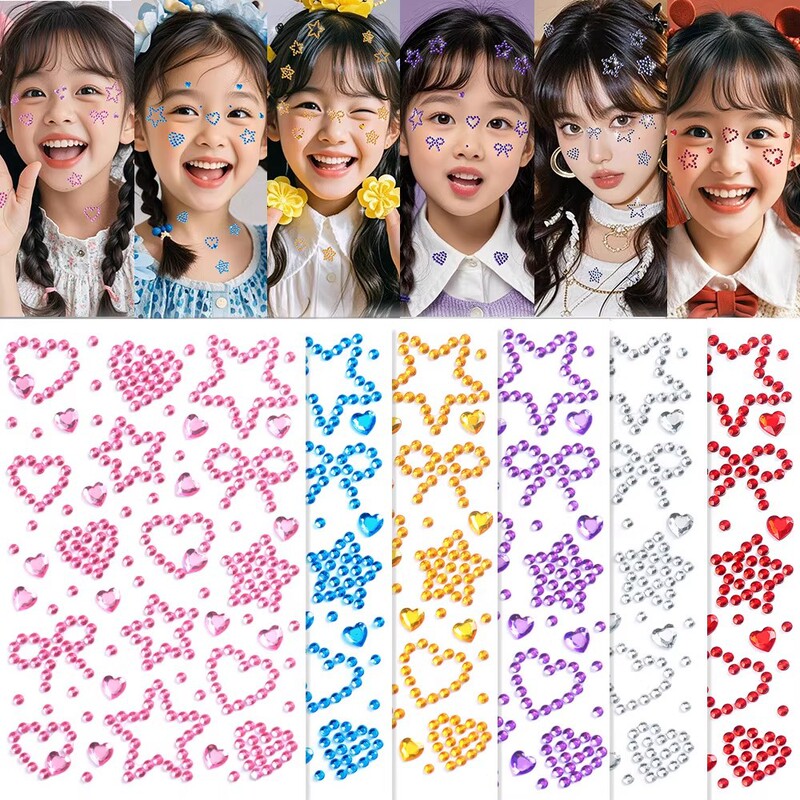 Children's Day Stage Makeup Face Stickers, Star Stickers, Rhinestones, Concert Heart Diamond Stickers, Small Diamonds at the Corners of the Eyes, Bright Diamonds