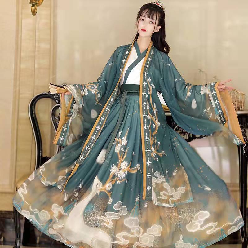 Autumn and Winter New Adult Hanfu Women's Chinese Style Jin Style Crossover Collar Waist Skirt Wei Jin Style Daily Fairy Style Ancient Dress