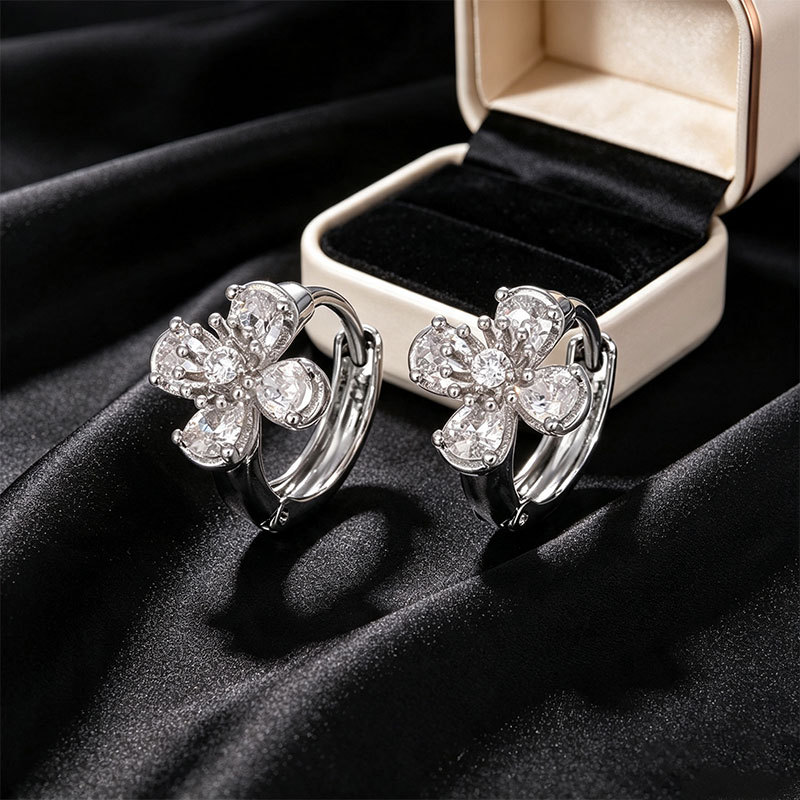 Pendientes de Aro con Flores de Aleación, Diseño Geométrico, para Mujer image 7