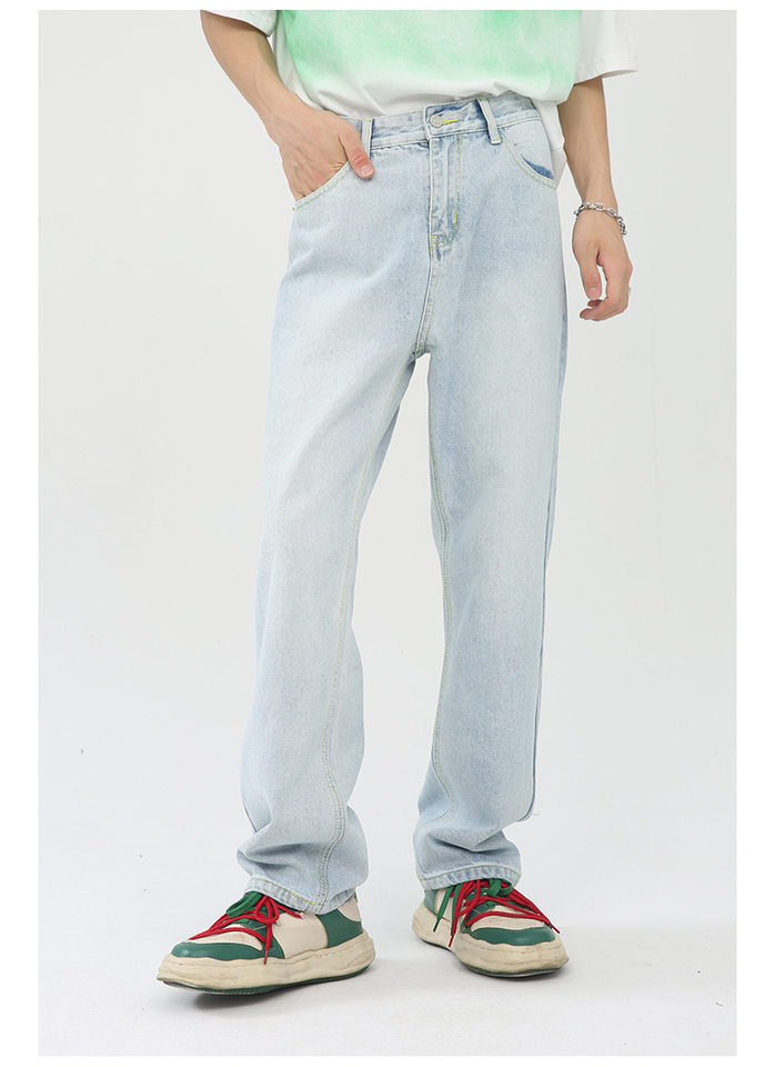 Quần jean nam ống rộng phong cách Hàn Quốc, quần dài denim thoải mái dễ phối đồ — Màu trắng, Màu vàng bùn, Màu đen, Xanh denim chi tiết 18