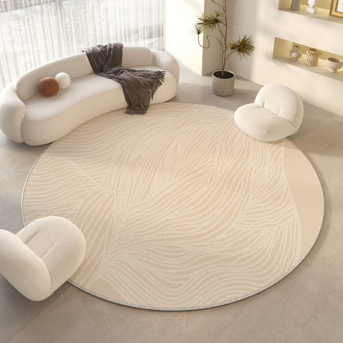 客厅圆形地毯高级感椅子防滑垫衣帽间卧室地垫奶油风家用床边毯