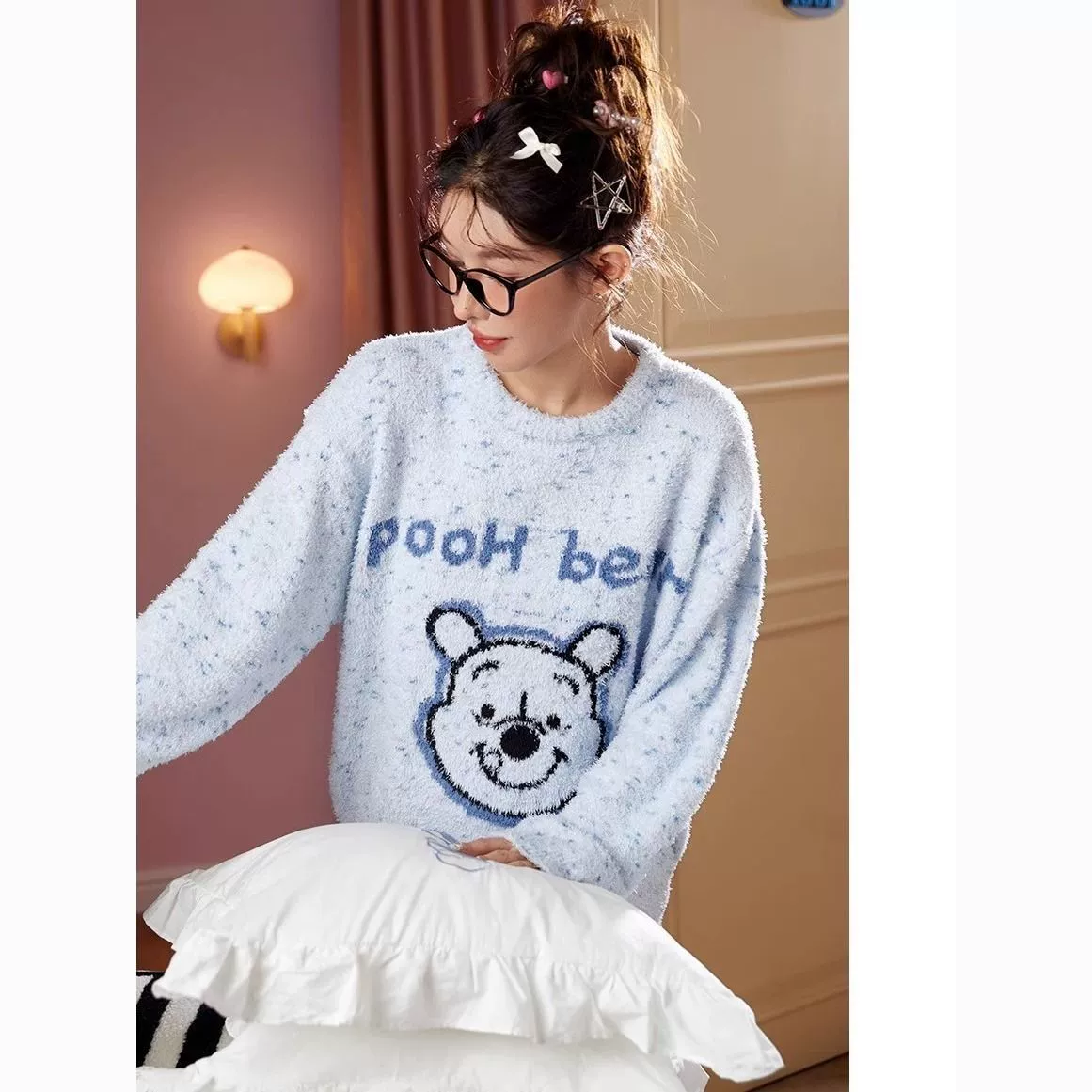 Мягкие хлопчатобумажные пижамы женские осенние и зимние половинные бархатные толстые студенческие мультфильмы теплые и могут носить удобные костюмы на улице