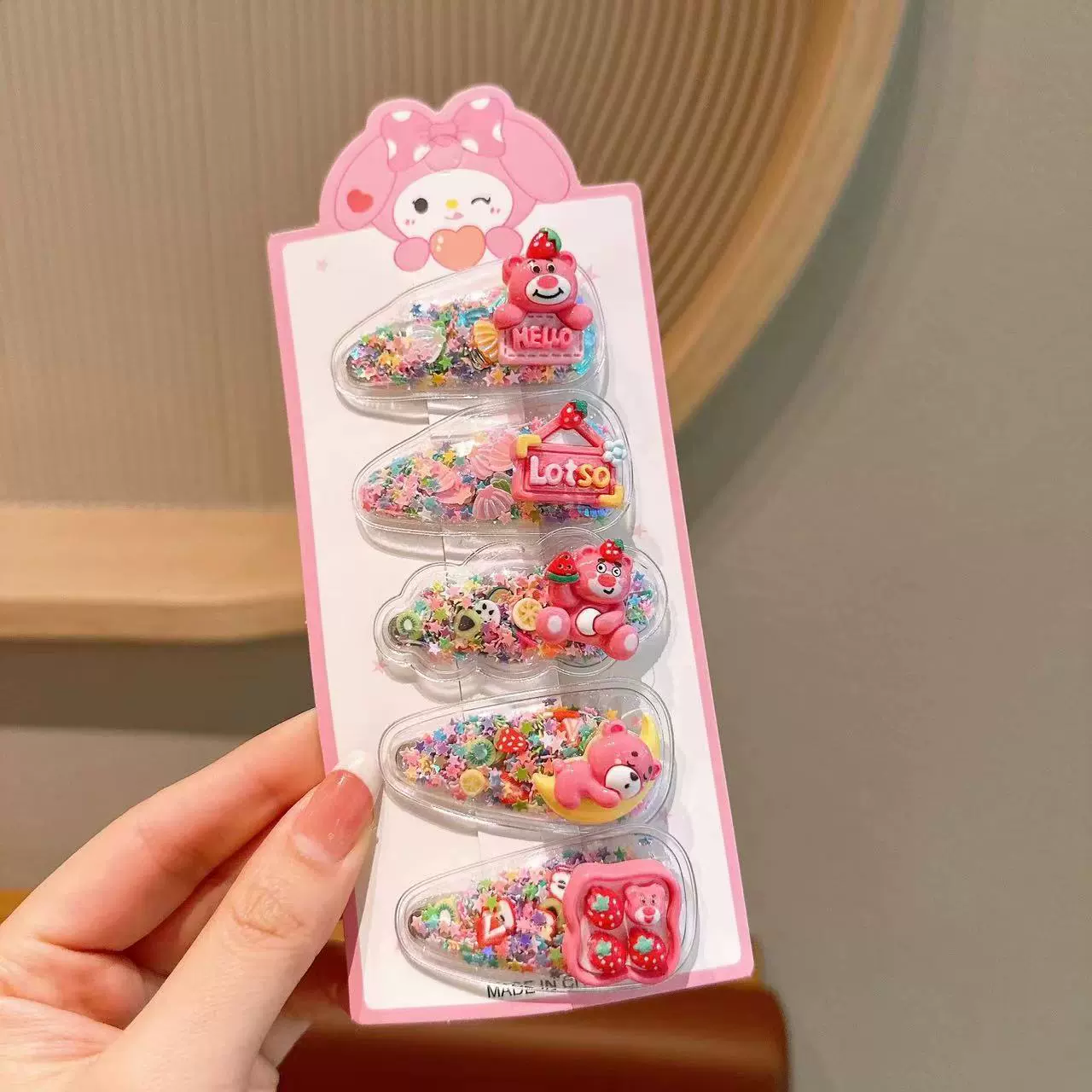 Набор аксессуаров для волос (Hello Kitty) — 10 штук милых японских мультяшных заколок, шпильки и резинки, розовый