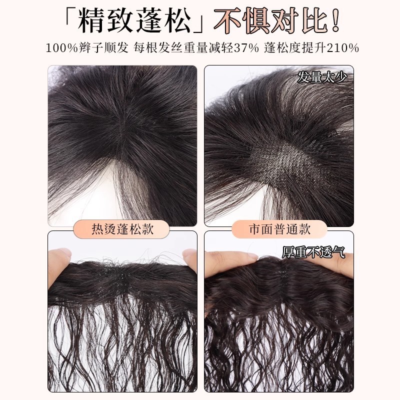 无边轻薄卷发假发女片头顶全真发遮白发增发量蓬松羊毛卷假发片女|undefined