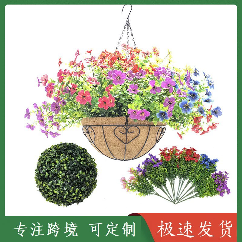 Подвесная корзина с кокосовой пальмой, набор искусственных цветов, имитация цветка, зеленое растение, подвесной горшок для дома и улицы, декоративная подвесная корзина, цветочный горшок, подвесной горшок
