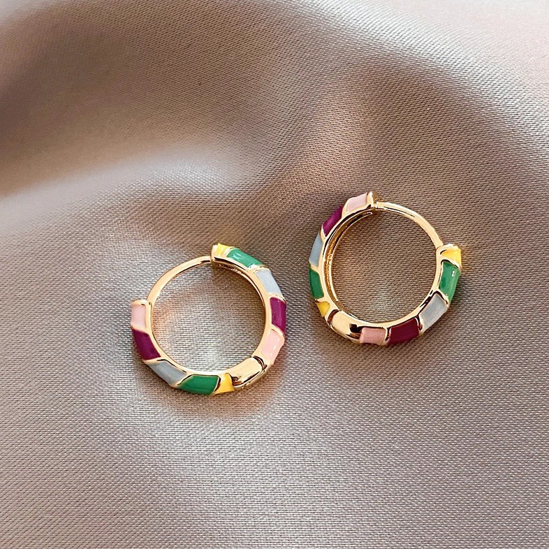 Dailun Cross-Border New Colorful Enamel Circle Earrings for Women, High-End Retro Ear Hoops, Personalized Trendy Ear Clips