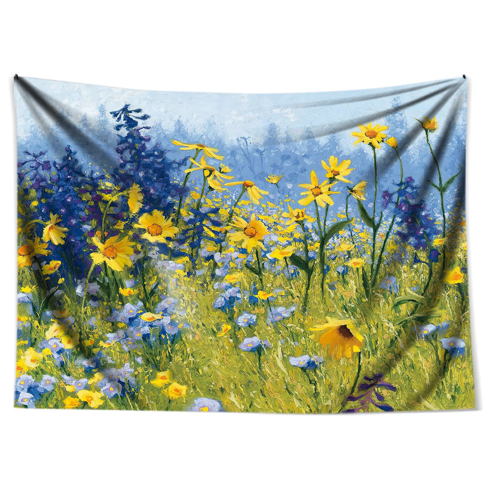 定制亚马逊新品花草手绘艺术鲜花背景布 客厅房间床头出租屋挂毯