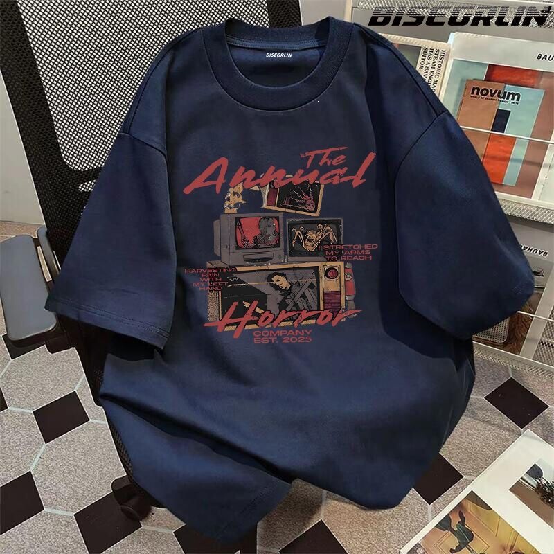 Japanese cartoon yellow duck and cat short-sleeve t-shirt for men and women, loose fit, summer ins high street style, couple's half-sleeve top