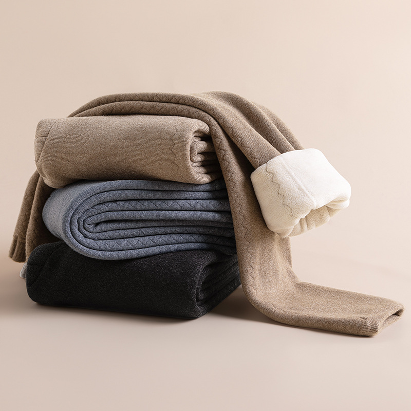 Quần len cashmere lót lông cừu dày ấm mùa đông Hengyuanxiang — màu xám của nam giới