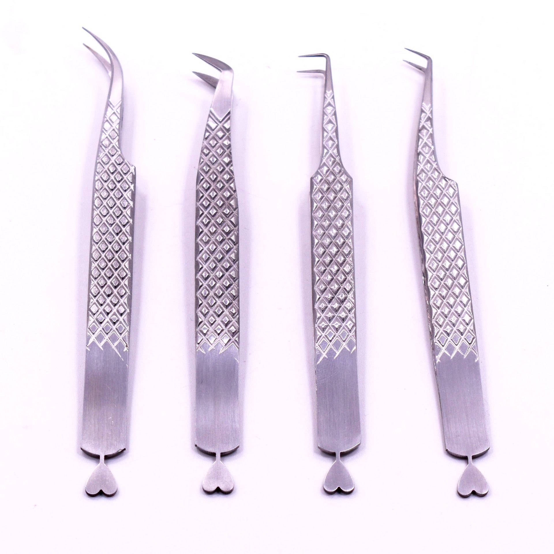 外贸跨境热卖网纹高精密睫毛镊子 开花镊子 心型纤维头镊子