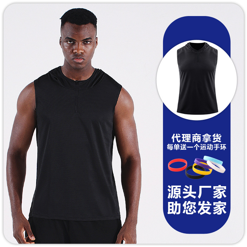 Hombres de verano con capucha cremallera chaleco deportivo chaleco sin mangas ropa de entrenamiento suelta correr baloncesto ropa de secado rápido delgada image 10