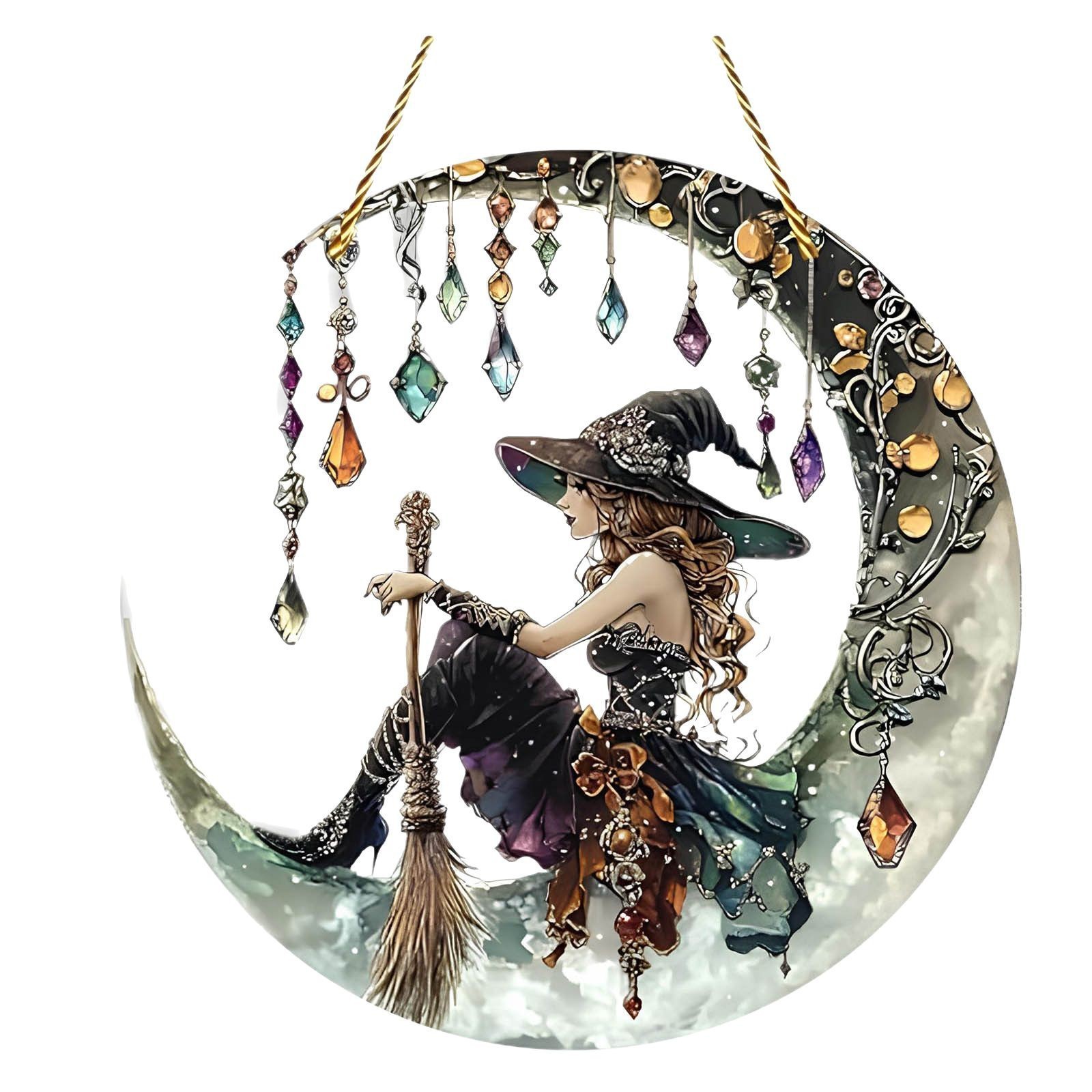Colgante de cristal de la bruja de la luz de la luna, 'Acrílico en la pared, decoración del hogar festivo, reloj de sol,