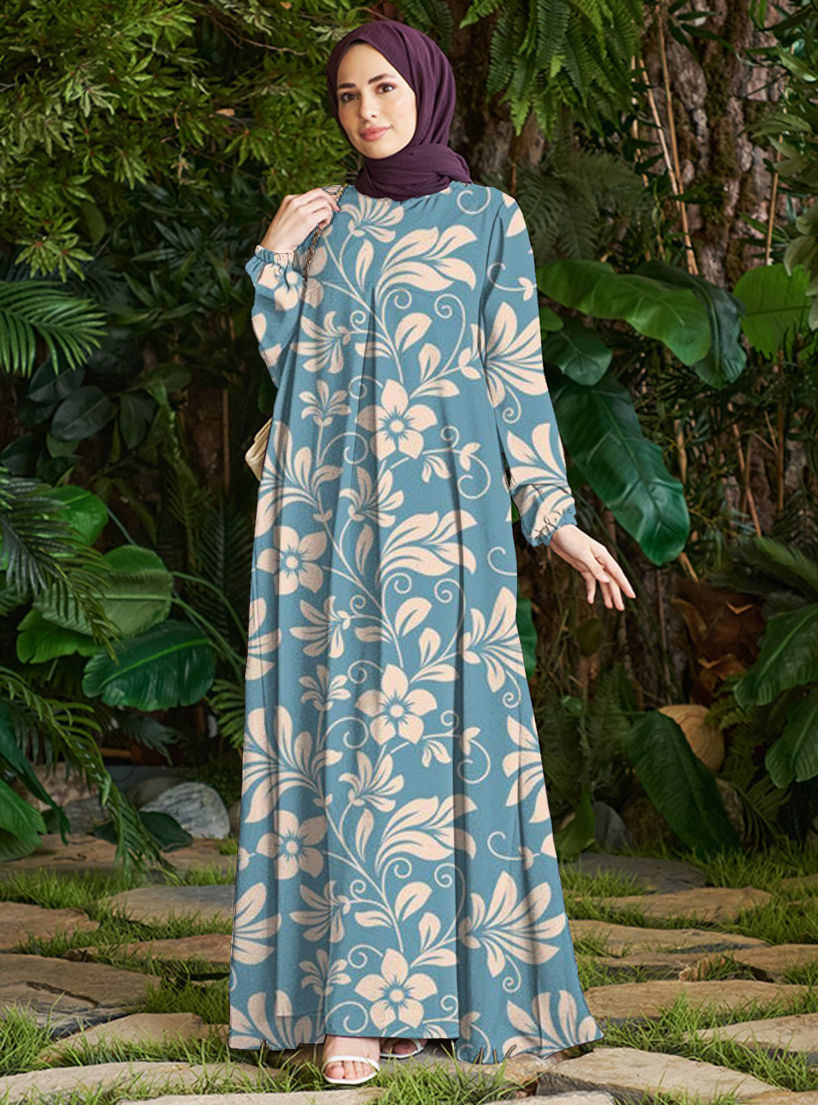Vacation Beach Cross-Border European American Style Dress Women's Polyester Muslim Dress_ecoleips.com