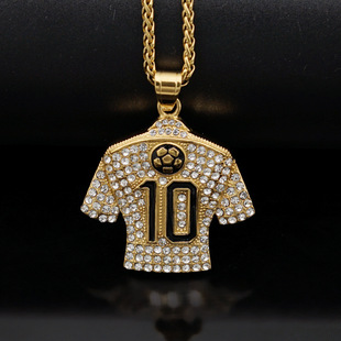 European and American New Hip-Hop Hiphop Jewelry Stainless Steel Gold-Plated Full Diamond Football Glue No. 10 Jersey Pendant