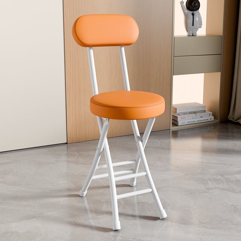 [강화철판 등받이 + 두꺼워진 시트쿠션] 화이트 프레임 오렌지 표면 접이식 의자