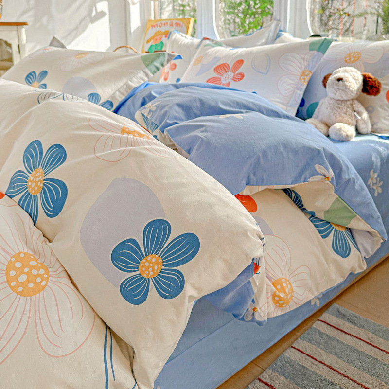 ins caricatura para niños algodón cama de cuatro piezas set 100 sábanas de flor de algodón sábanas