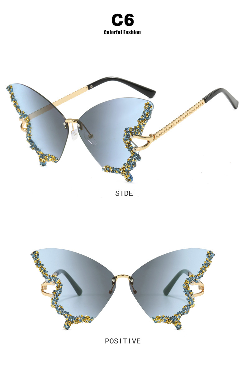 76g Weight Frameless Glasses Structure Sunglasses Classification PC, UV400 Protection Lens Material Butterfly Frame Glasses Style Travel, Party, Stage Occasion Butterfly Pattern All Seasons Season Women's Gender Personality, Hip-Hop, Street Style Personality Hip-Hop Street Butterfly PC UV400 Protection Butterfly Frame Frameless Women's Sunglasses 9