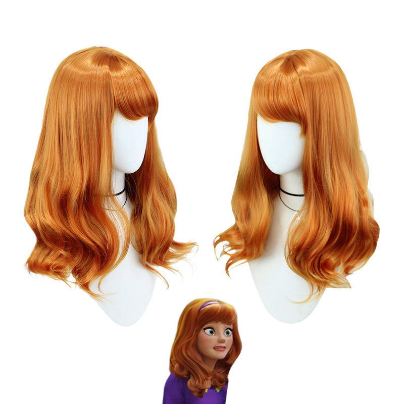 Floating Scooby-Doo Dog Daphne Cos Wig Orange Big Wave Long Curly Hair Anime Wig Full Hair Style