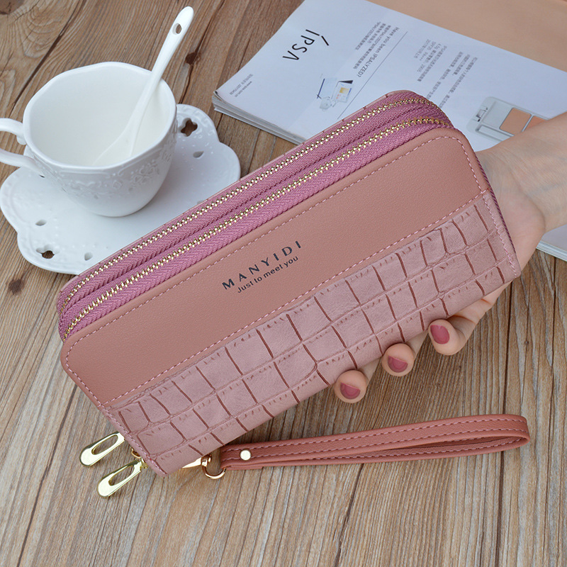 New Ladies' Double Zipper Wallet Women's Long Crocodile Print Large Capacity Hand Bag Double Soft Leather Change Mobile Phone Bag