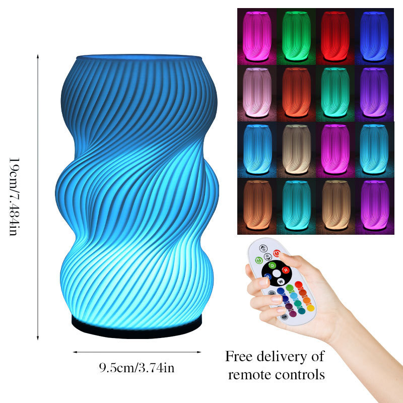 クロスボーダー新クリエイティブ 3D 印刷花瓶テーブルランプシンプルなデザイン LED ロマンチックな装飾ランプ寝室のベッドサイドランプ|undefined