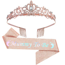 欧美跨境合金水晶皇冠生日舞会派对新娘皇冠烫金肩带礼仪带绶带套