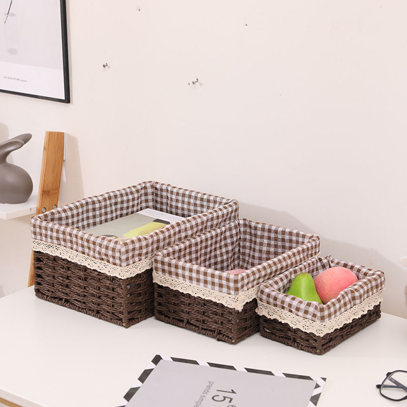 Panier de rangement en rotin tressé avec couvercle et doublure_voghion.com