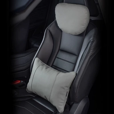 Pillow Car Lumbar Support Nappa Headrest - nappa-leather-gray-headrest-lumbar-support-set