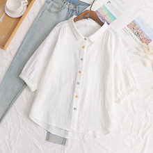 夏季新款 门襟刺绣蕾丝彩扣宽松女士开衫 衬衫短袖上衣批发
