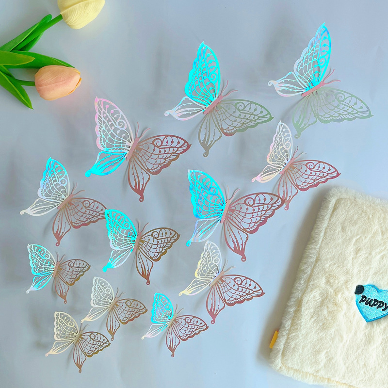 LTHD003 Papier autocollant décoratif tridimensionnel pour réfrigérateur, motif papillon et feuille de saule 3D, artisanat raffiné_voghion.com