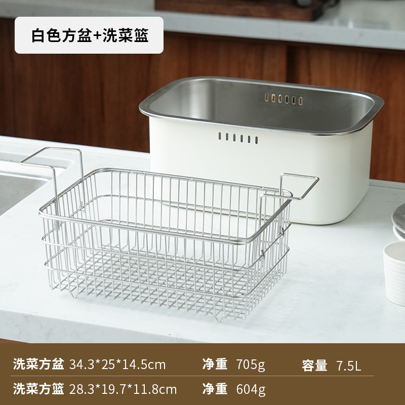 跨境日式大洗菜盆水果蔬菜沥水篮 304不锈钢多用油炸网篮过滤炸筐|undefined