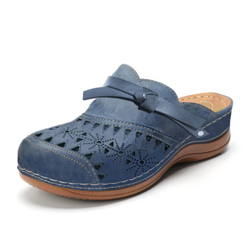 Women's Flat Sandals with Bow Laces, Open-Toe Design, Comfortable and Patterned Slippers for Plus-Size Feet
