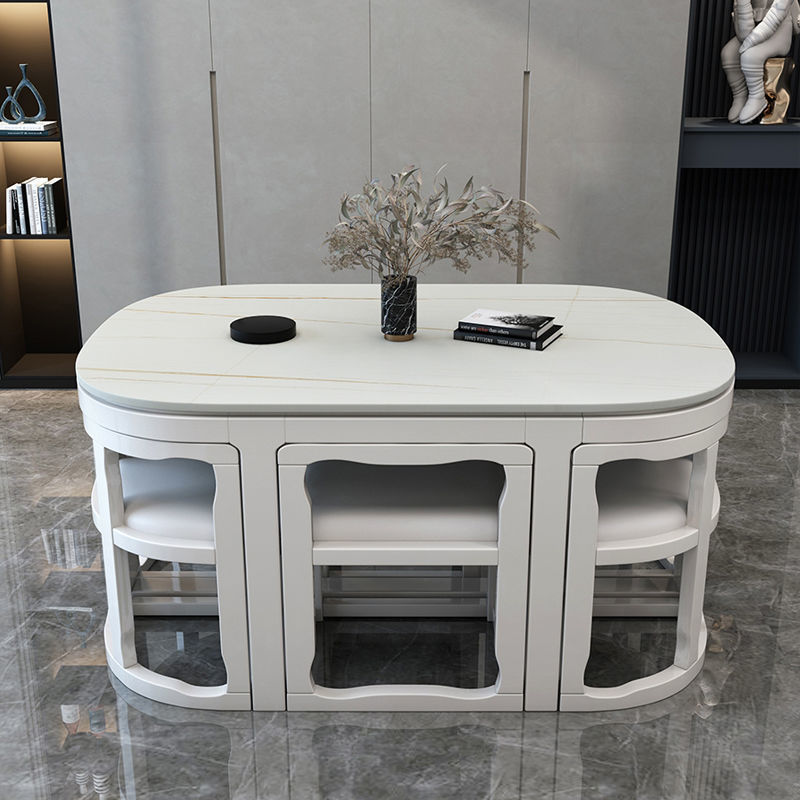 Marble dining table and chair set, square-round shape, solid wood dining table, minimalist modern style, suitable for small household, popular hidden dining table