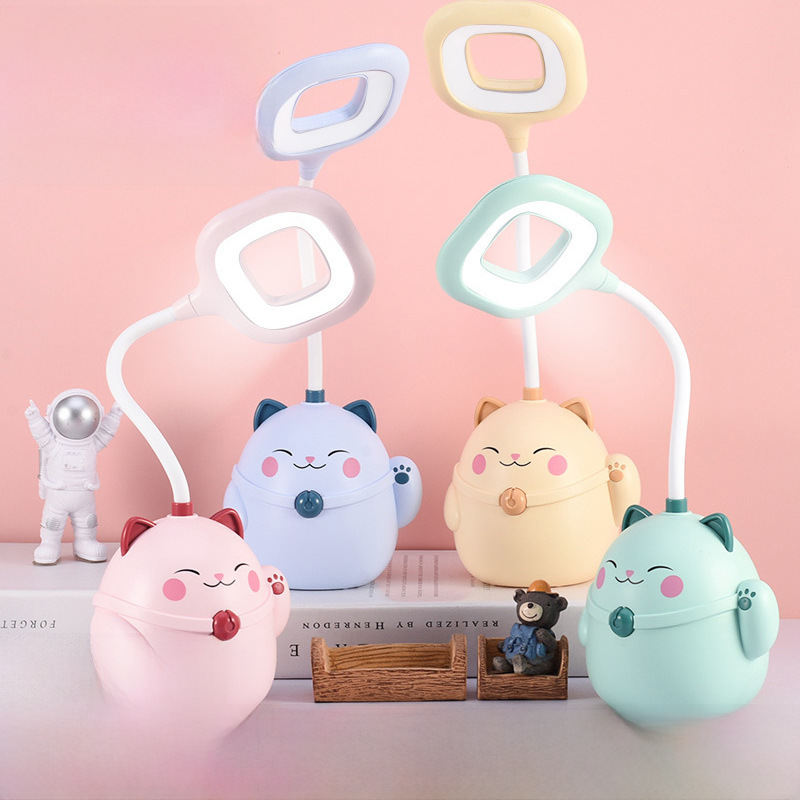 Cartoon USB rechargeable desk lamp learning led eye protection desk lamp dormitory student small desk lamp night light gift integrated desk