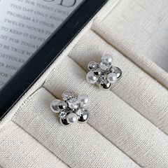 爆金ジルコン真珠花球イヤリング軽贅沢優しい気質ピアス小衆高級感花耳飾りスポット