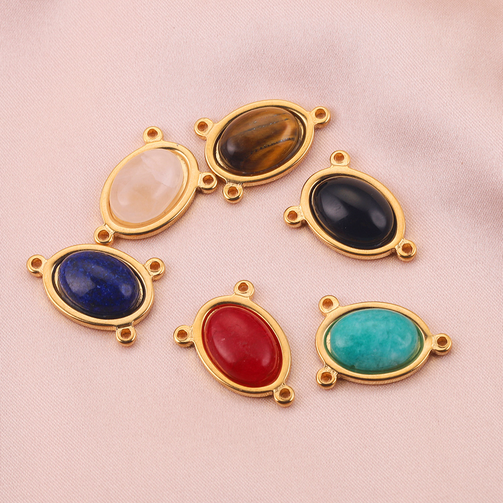 Europa y América de acero inoxidable Piedra Natural Cruz conexión joyería oval collar DIY colgante hecho a mano al por mayor