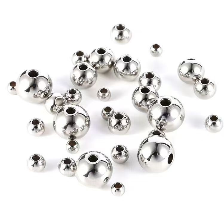 diy stainless steel beads perforated beads loose beads solid glossy beads round beads beaded through hole beads bracelet necklace accessories