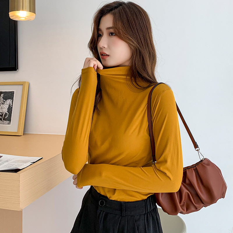 Modal Bottoming Shirt Women's Long-sleeved T-shirt Half Turtleneck Spring, Autumn And Winter New Black With A Foreign Style Tight Top