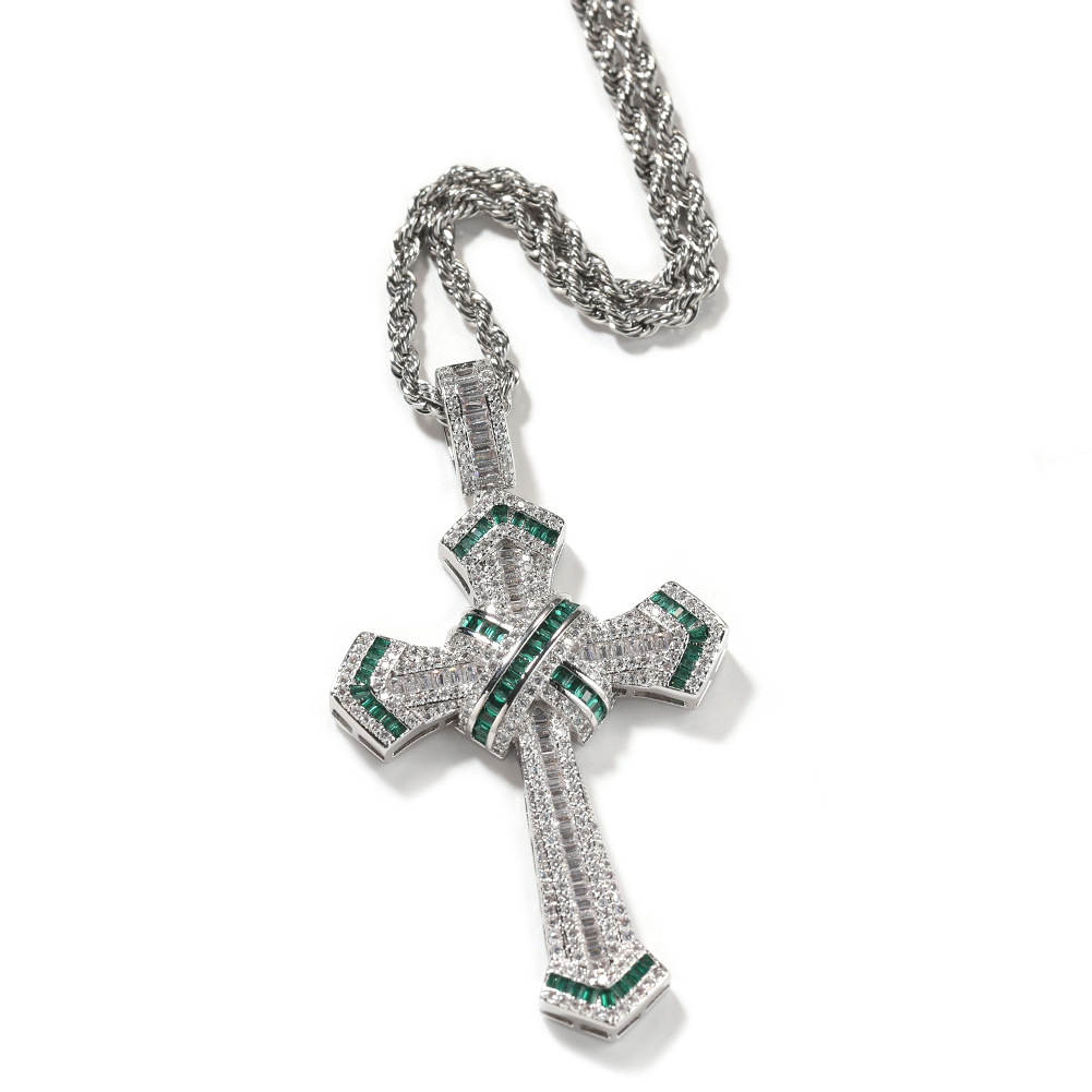 Hip Hop Trendy Marke Kreuz Anhänger Kupfer eingelegt Zirkon trendige Herren Halskette personalisierte einfache Schmuck_voghion.com