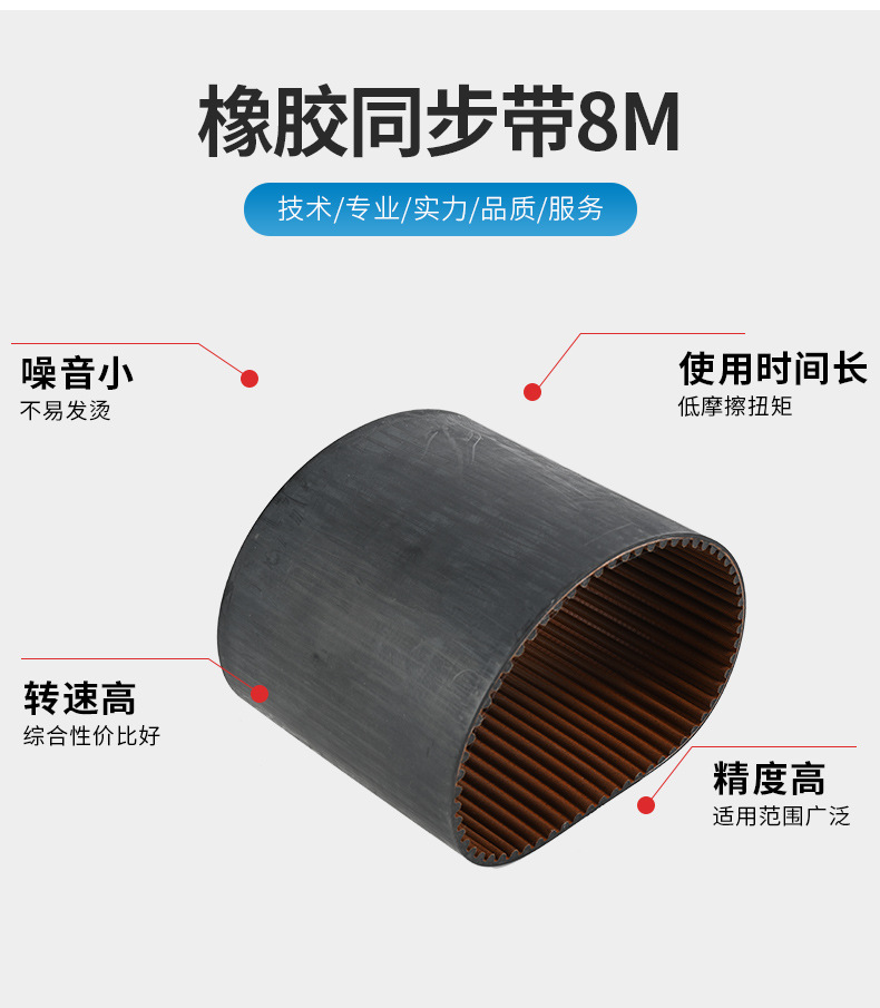 Rubber Timing Belt 8m Industrial Transmission Belt Arc Tooth Rubber Belt Wholesale Anti-Slip Toothed Conveyor Belt Type